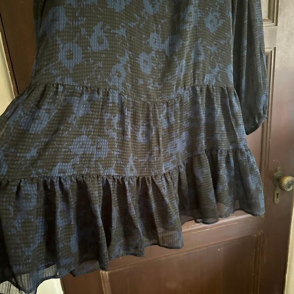 ZARA | Black and Blue Shadow Gingham Tiered Trapeze Dress | Size Extra Small - Picture 4 of 6